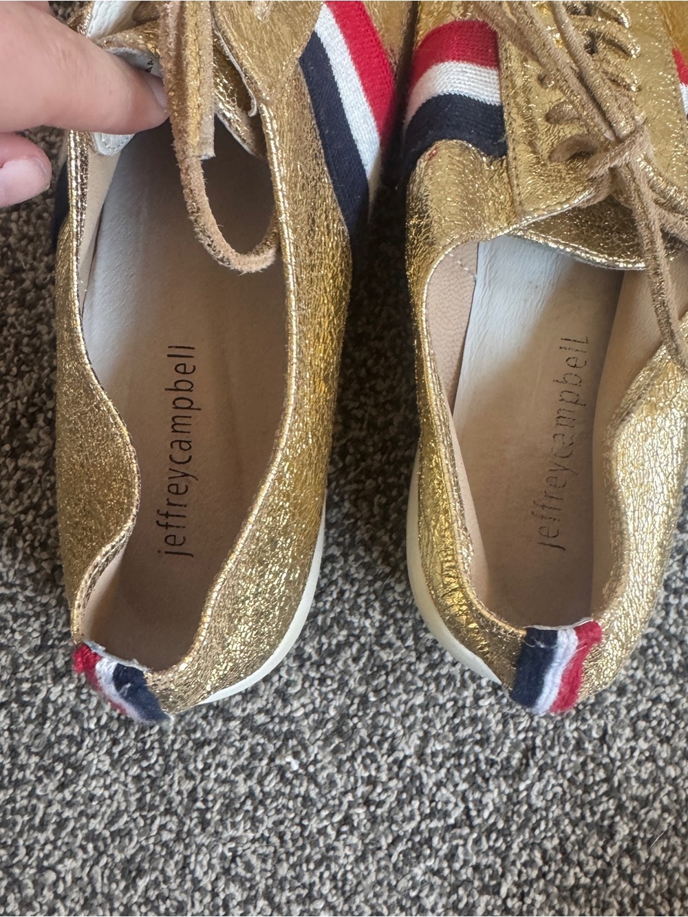 Jeffrey Campbell Motion 2 Gold Metallic Leather Sneakers Stripe Shoes Women’s 8 - Picture 6 of 11